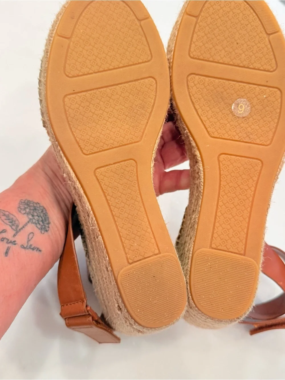 Tory Burch Bima 2 Espadrilles Wedge Sandals Metallic & Tan Leather Sz 9